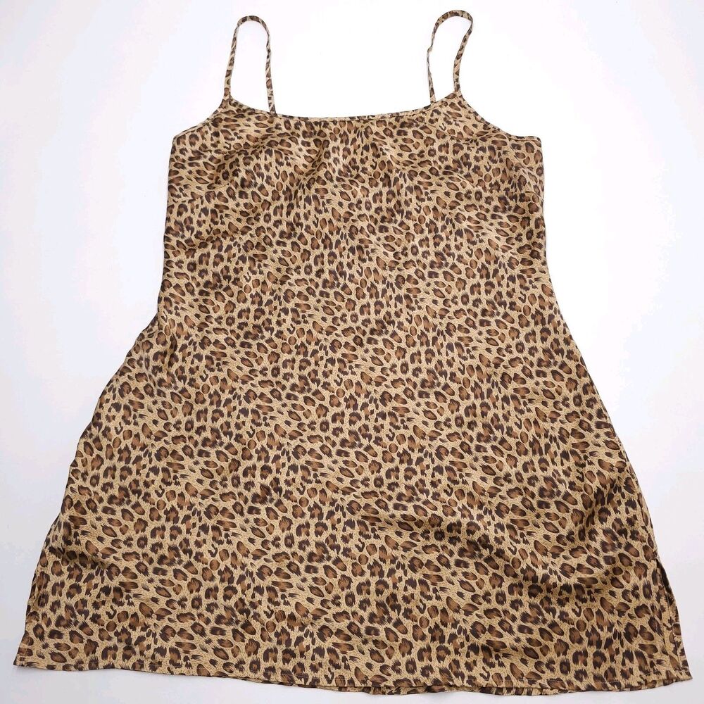 Spiegel Silk Chemise Nightie Slip Dress 8 34" Leopard Print Y2K Romantic 90s